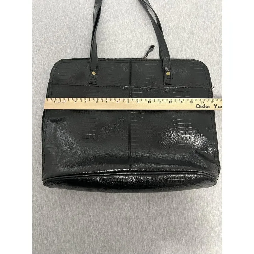 Bueno Croc Embossed Shoulder Tote Bag Womens Black Zip Double Strap Laptop